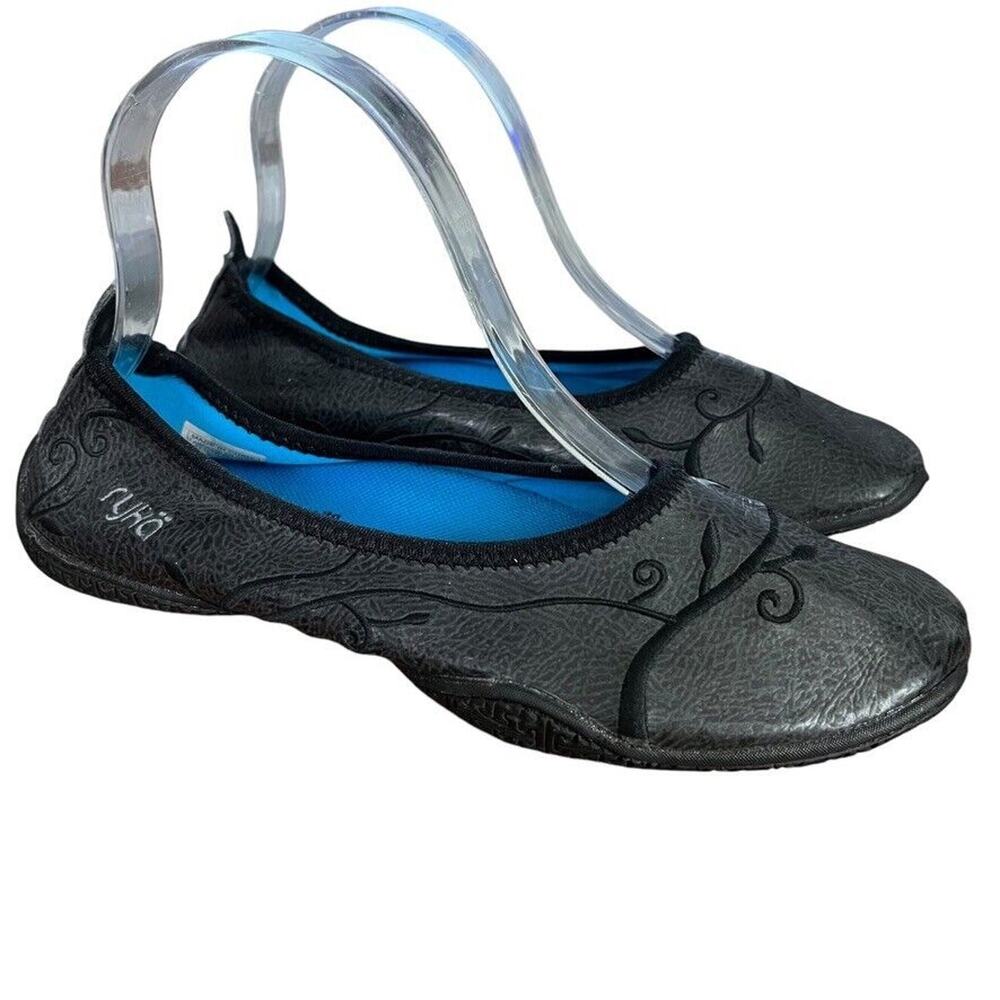 Ryka Remedy Womens Minimalist Embroidered Ballet Flats Black Casual Shoes 6.5